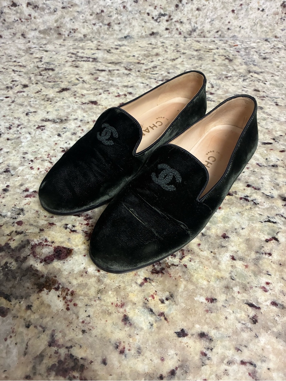 Chanel Vintage Velvet CC logo Smoking Loafers
